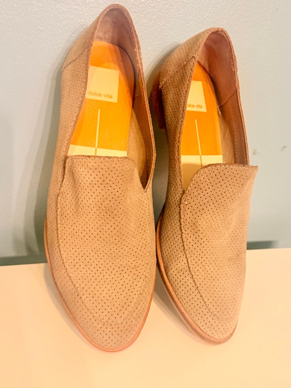 Dolce Vita Beige/greyish Perforated Suede Slip-On Loafers